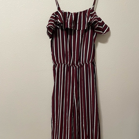 Ambiance Red Black Striped Jumpsuit Size M Wide Leg Spaghetti Strap Ruffle - Picture 1 of 8